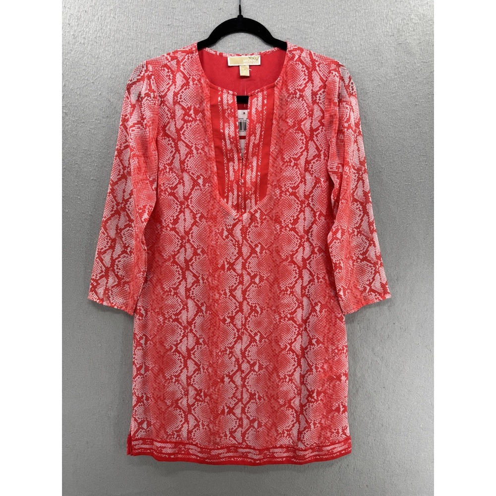 Michael Michael‎ Kors Dress Womens XS Snake Print Coral White Split Neck Mobwife